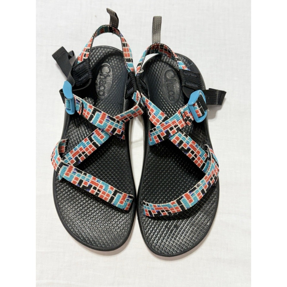 Chaco Z1 Ecotread Kids 6 Women 8 Sport Sandals Tube Teal Geometric J180260